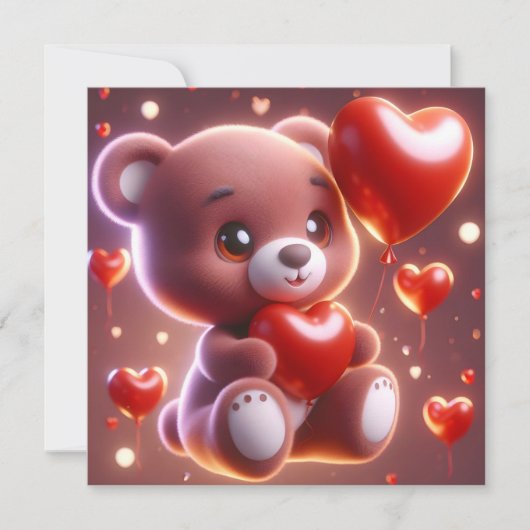 バレンタインデーにハートを持つクマ シーズンカード (正面)