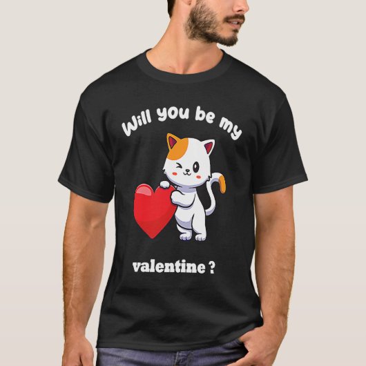 バレンタインデーに猫と過ごしたい 私の恋人になって Tシャツ (正面)