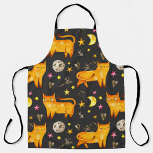 バレンタインデーに猫や星が縫い合わさった模様 エプロン