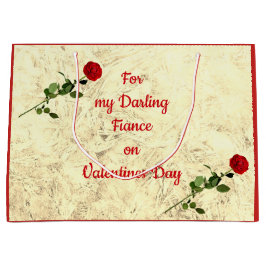 バレンタインデーに赤ローズダーリング婚約者 ラージペーパーバッグ