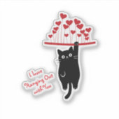 バレンタインデーに遊びに来る面白い黒猫 シール (正面)