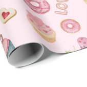 バレンタインデーのお菓子とカップケーキのピンク ラッピングペーパー (ロールコーナー)