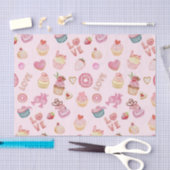 バレンタインデーのお菓子とカップケーキのピンク 薄葉紙 (クラフト)