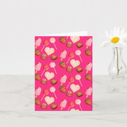 バレンタインデーのお菓子やキャンディーのパターン カード (小さな植物)