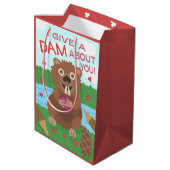 バレンタインデーのかわいいビーバーはおもしろいなダムのしゃれを与えます ミディアムペーパーバッグ (裏面アングル)