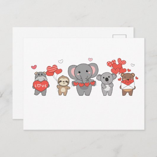 バレンタインデーのかわいい動物を動物愛好家 ポストカード (正面/裏面)