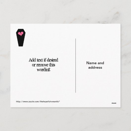 バレンタインデーのかわいい壊れたハートを棺桶に シーズンポストカード (裏面)