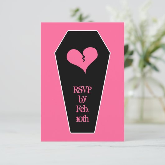バレンタインデーのかわいい壊れたハートを棺桶に 招待状 (スタンド正面)