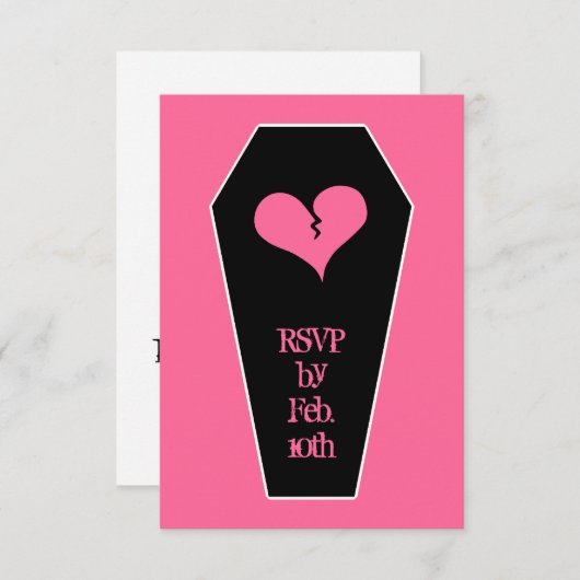 バレンタインデーのかわいい壊れたハートを棺桶に 招待状 (正面/裏面)