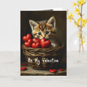 バレンタインデーのかわいい子猫赤いハート カード (黄色い花)