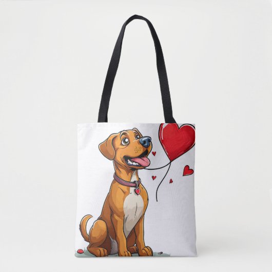 バレンタインデーのかわいい犬 トートバッグ (正面)