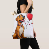 バレンタインデーのかわいい犬 トートバッグ (クローズアップ)