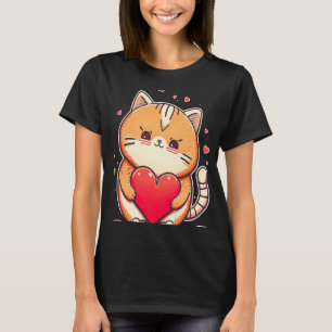 バレンタインデーのかわいい猫がハートを抱え Tシャツ