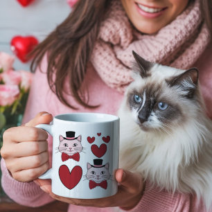 バレンタインデーのかわいい猫の蝶ネクタイとハート コーヒーマグカップ