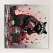 バレンタインデーのごみを持つアライグマ ジグソーパズル (横)