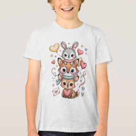 バレンタインデーのためのかわいい森の動物たち トライブレンドＴシャツ