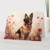 バレンタインデーのためのベルギーの牧羊犬とバラ カード (正面)