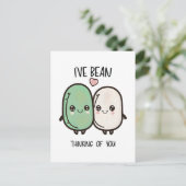 バレンタインデーのための豆の考えであなたを想った - 食事のおもしろいダジャレ ポストカード (スタンド正面)