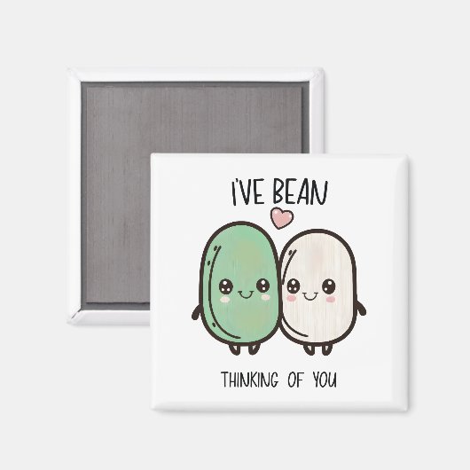 バレンタインデーのための豆の考えであなたを想った - 食事のおもしろいダジャレ マグネット (正面/裏面)