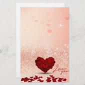 バレンタインデーのばら色のハートの花束-文房具 便箋 (正面/裏面)