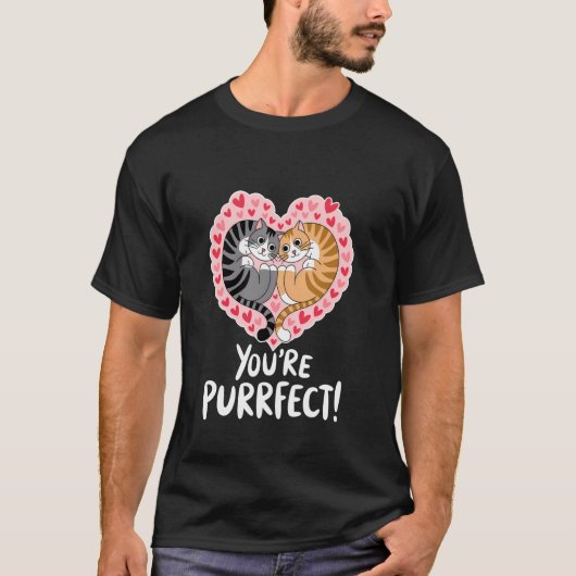 バレンタインデーのぴったりカップル、猫好きさんに Tシャツ (正面)