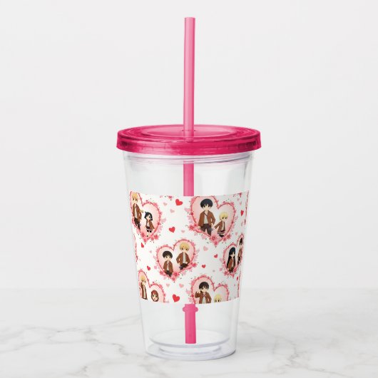 バレンタインデーのアニメ アクリルタンブラー (正面)