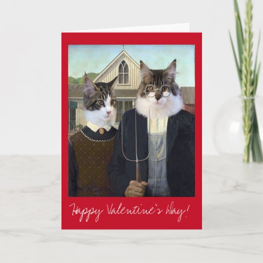 バレンタインデーのアメリカのゴシック様式おもしろいな猫 シーズンカード (正面)
