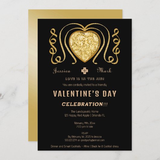 バレンタインデーのイエローダイヤモンドハート 招待状 (正面/裏面)
