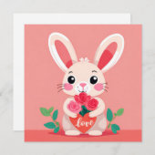 バレンタインデーのウサギとバラ シーズンカード (正面/裏面)