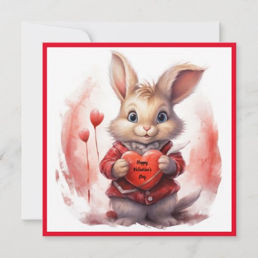 バレンタインデーのウサギのフラットホリデーカード シーズンカード (正面)