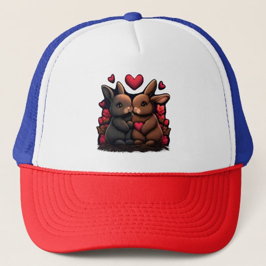 バレンタインデーのウサギの幸せ、ラブハートとローズ キャップ (正面)