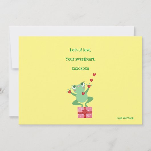 バレンタインデーのカエルのハートの花のギフトデザインカード (裏面)