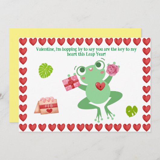 バレンタインデーのカエルのハートの花のギフトデザインカード (正面/裏面)