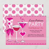 バレンタインデーのカクテルパーティーへの招待状 招待状 (正面/裏面)