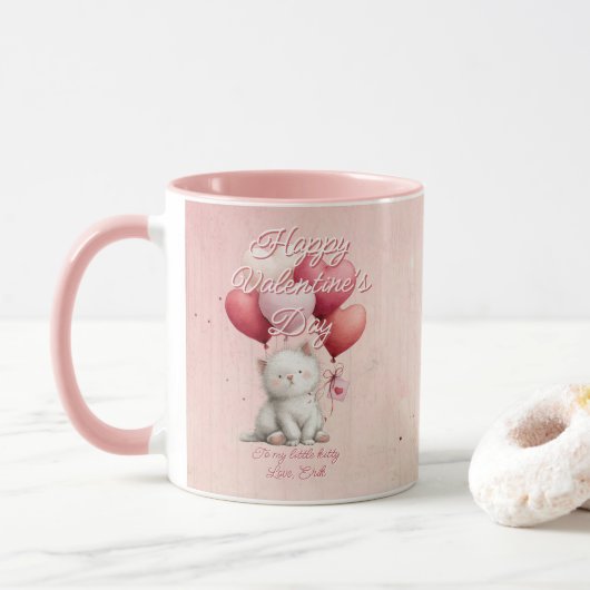 バレンタインデーのカスタムメッセージ入り猫グッズ マグカップ (ドーナツ)