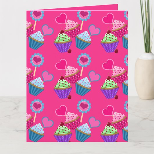 バレンタインデーのカップケーキのグリーティングカード サンキューカード (正面)