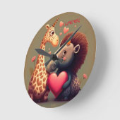 バレンタインデーのカバの漫画カスタム ラウンド壁時計 (傾斜)