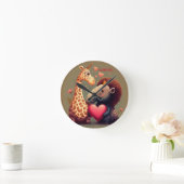 バレンタインデーのカバの漫画カスタム ラウンド壁時計 (ホーム)