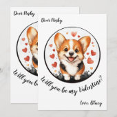 バレンタインデーのカワイイコーギーカード シーズンカード (正面/裏面)