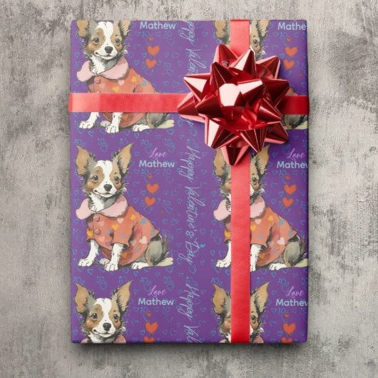 バレンタインデーのカードにかわいいチワワ。 ラッピングペーパー