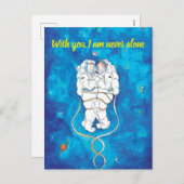 バレンタインデーのカード 愛に満ちた宇宙飛行士のカップル シーズンポストカード (正面/裏面)