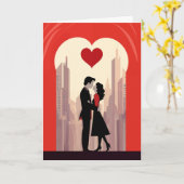 バレンタインデーのカード - 都市カップル カード (黄色い花)