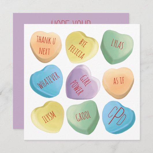 バレンタインデーのキャンディー・コンセーションハート シーズンカード (正面/裏面)