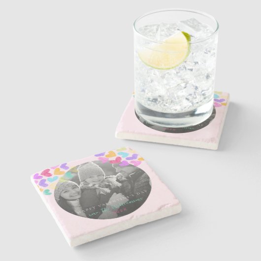 バレンタインデーのキュートなパステルハートの写真 ストーンコースター (横)