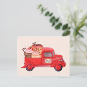 バレンタインデーのキューピッドのデリバリーレッドウォーター色トラック シーズンポストカード (スタンド正面)