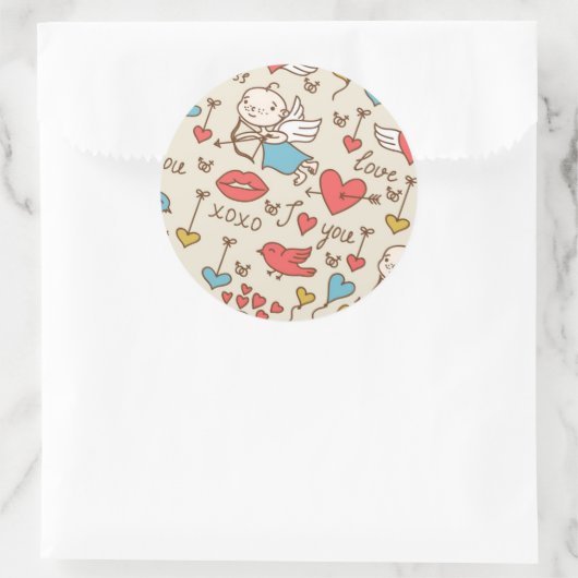 バレンタインデーのキューピッド模様 ラウンドシール (バッグ)