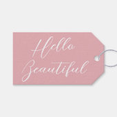 バレンタインデーのギフトタグ エレガントなスクリプト ピンク ホワイト ギフトタグ (正面(横))