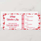 バレンタインデーのギフト券コンサートチケット 招待状 (正面/裏面)