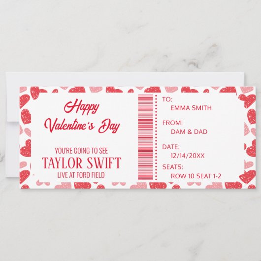 バレンタインデーのギフト券コンサートチケット 招待状 (正面)