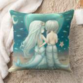 バレンタインデーのギフト美しい人魚の愛ティール（緑がかった色） クッション (ブランケット)